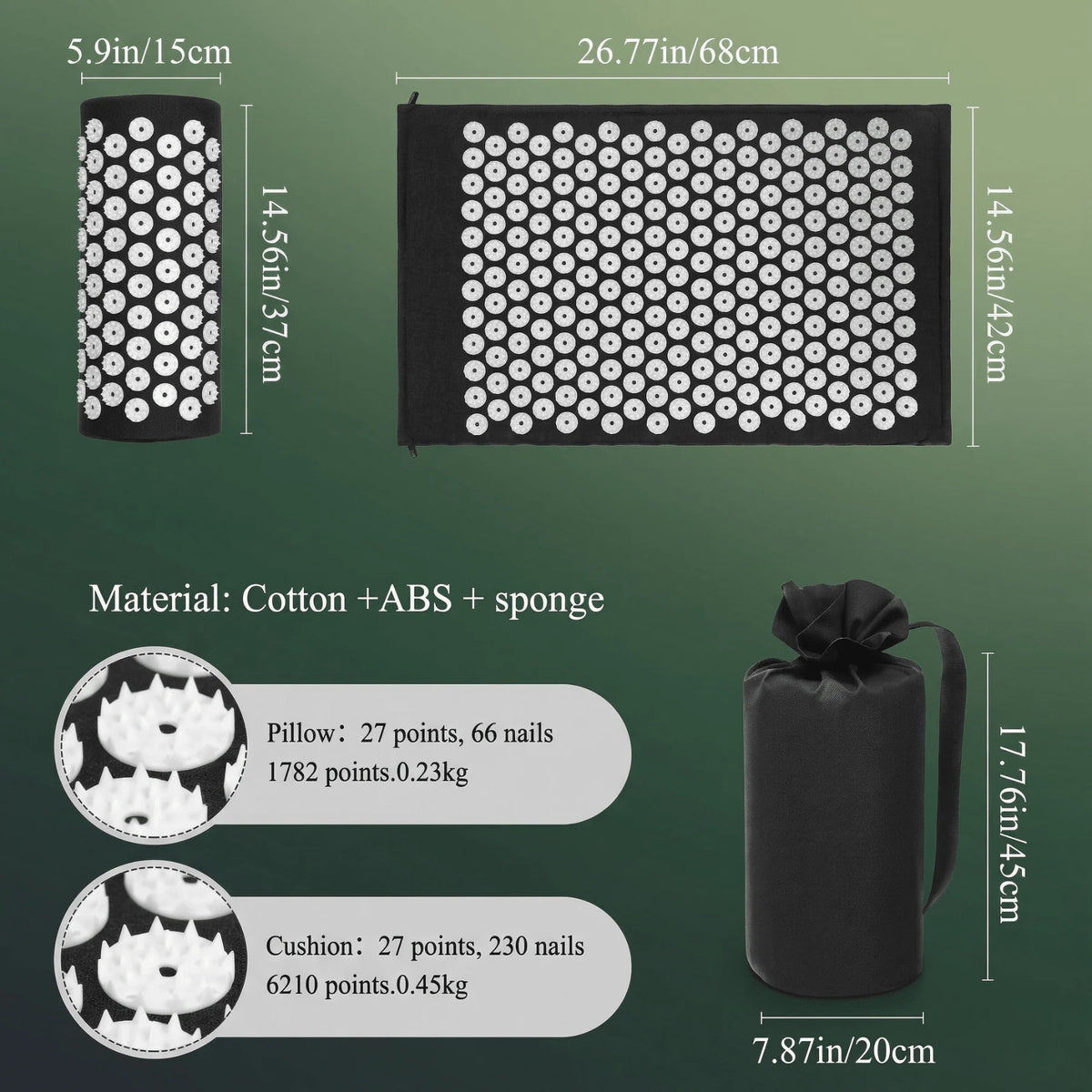 Acupressure Mat & Pillow Set Full-Back Stimulation Contoured Neck Support