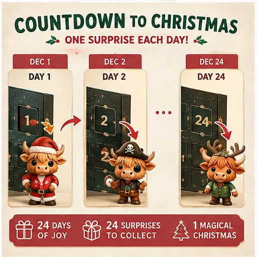 Advent Calendar Highland Cow Figures Set of 24 Resin Figures