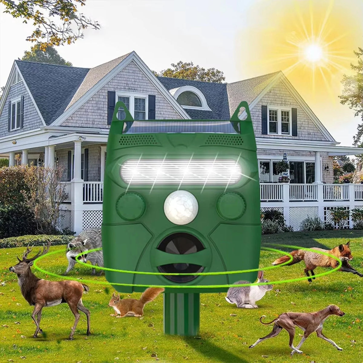 Animal Repeller Solar-Powered Motion-Activated Ultrasonic 5 Modes
