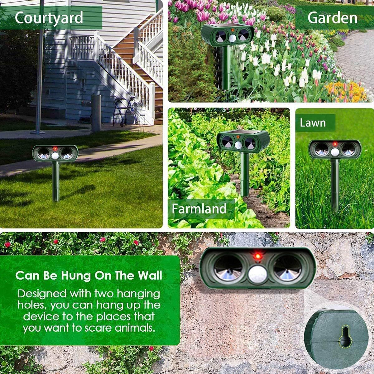 Animal Repeller Solar-Powered Motion-Activated Ultrasonic Deterrent