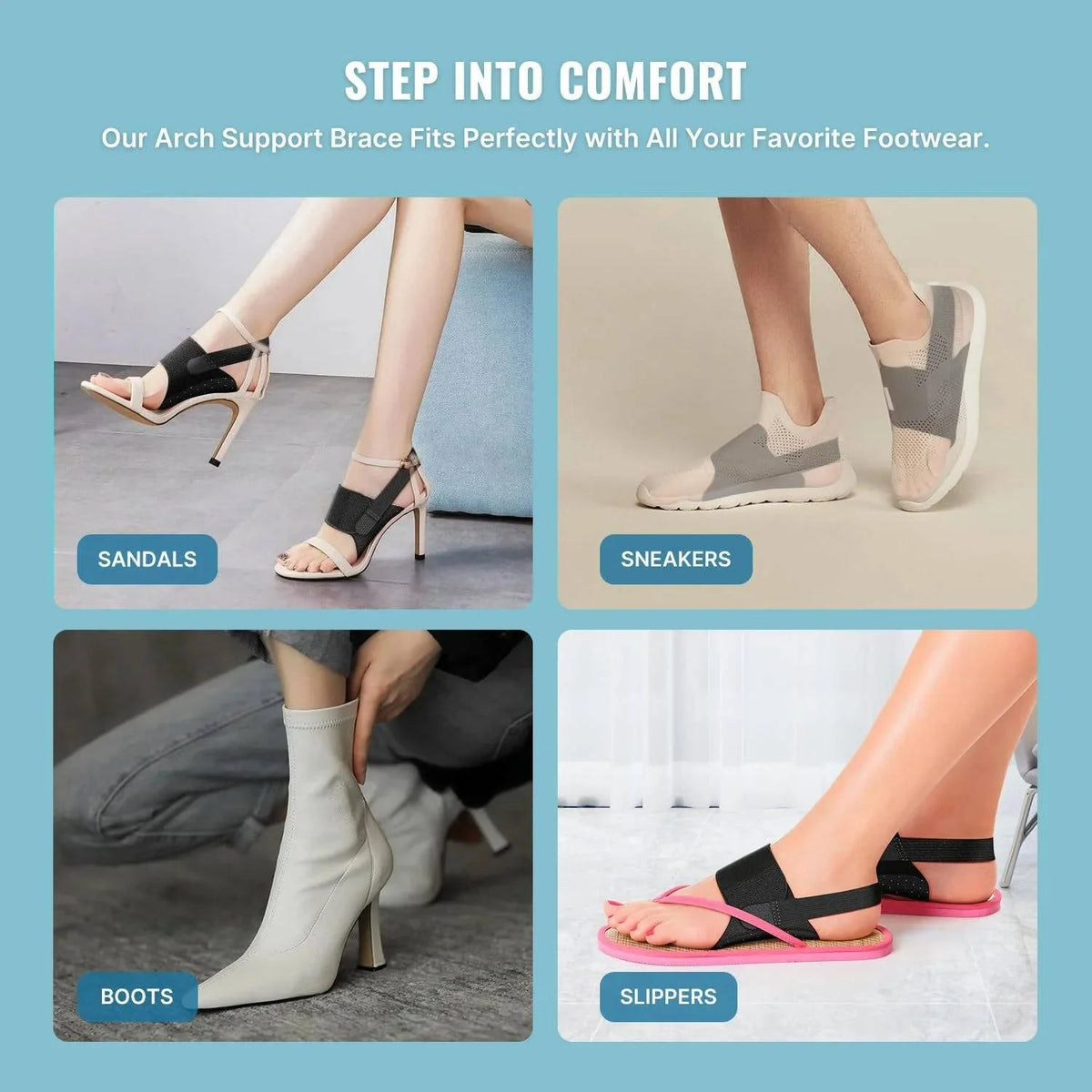 Arch Support Sleeves Adjustable Straps Gel Cushioning