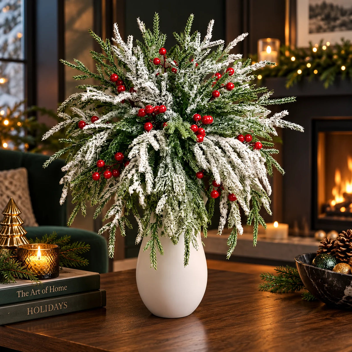 Artificial Greenery Stems Norfolk Pine & Red Berry 20-Pack