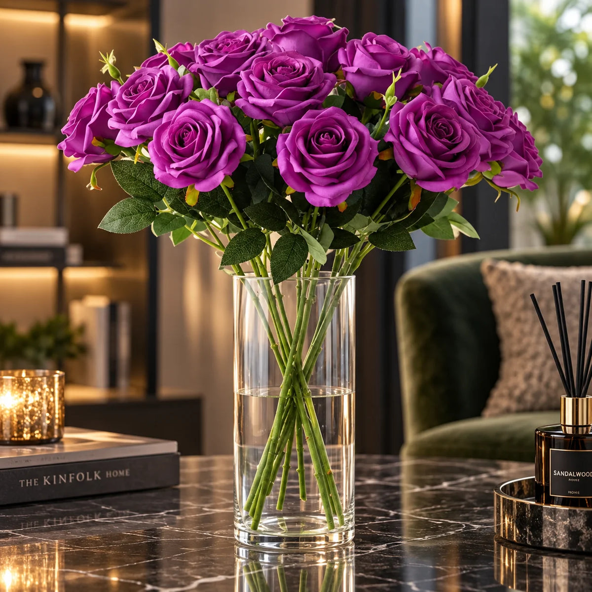 Artificial Rose Bouquet Lifelike Vase Ready Multiple Colors