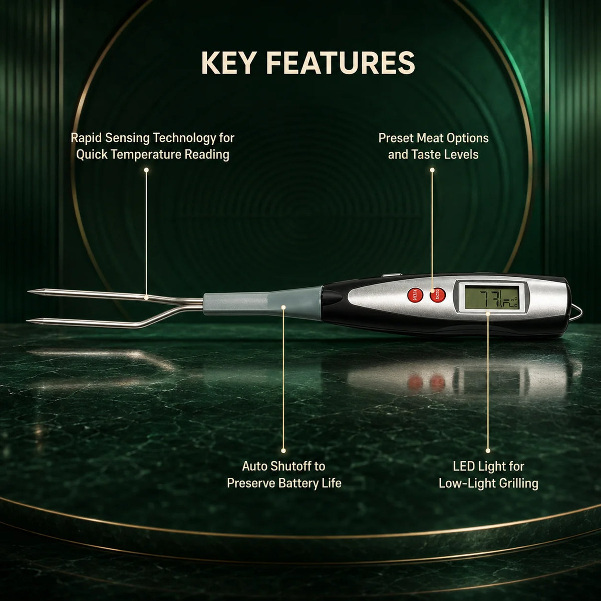 BBQ Thermometer Fork Instant-Read Stainless Steel Tines