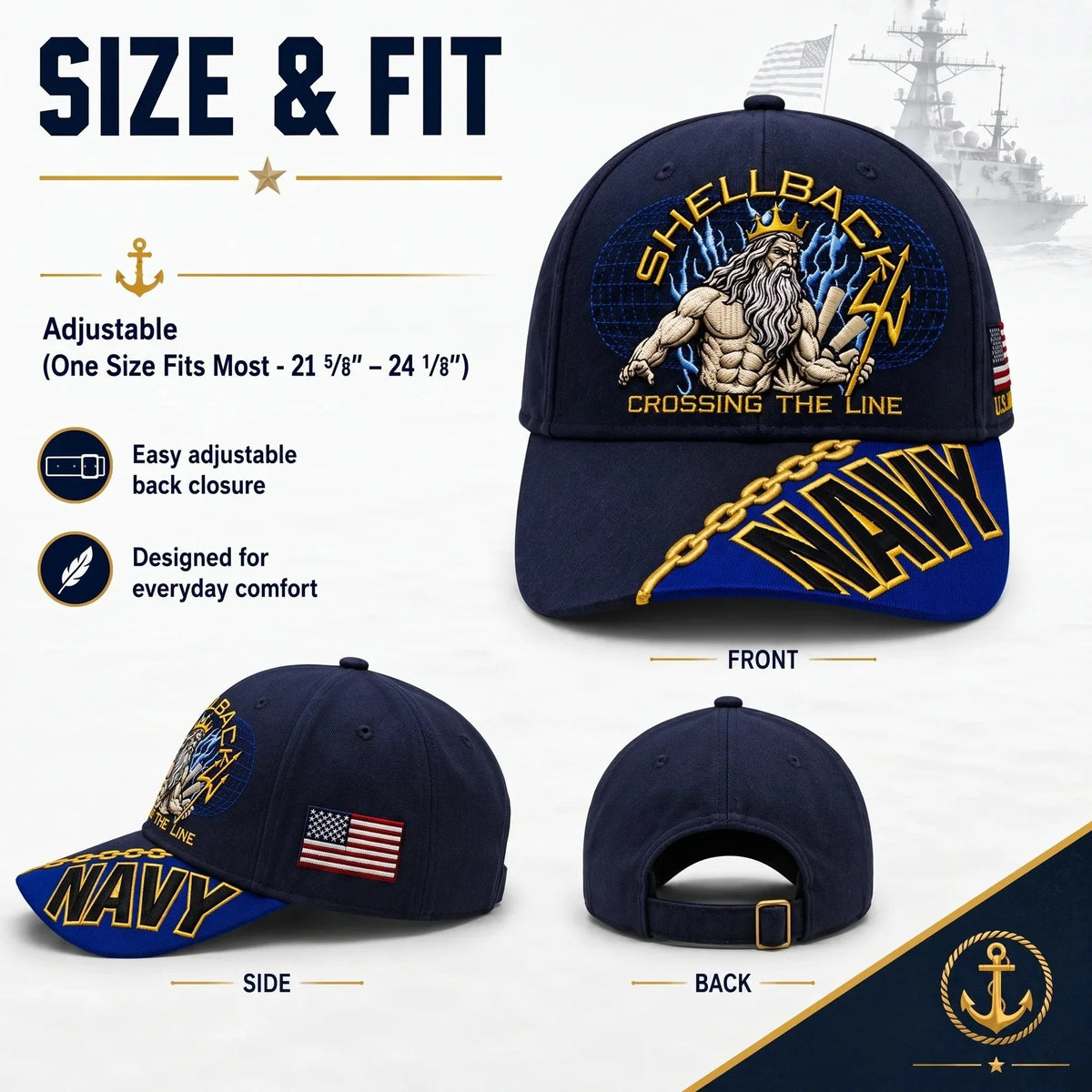 Baseball Cap Structured Adjustable Fit With Gold Chain Detail