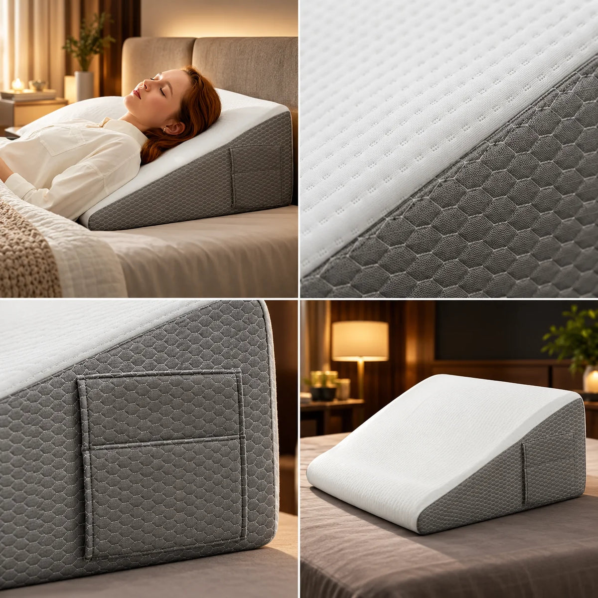 Bed Wedge Pillow Gel-Infused Memory Foam & Non-Slip Base