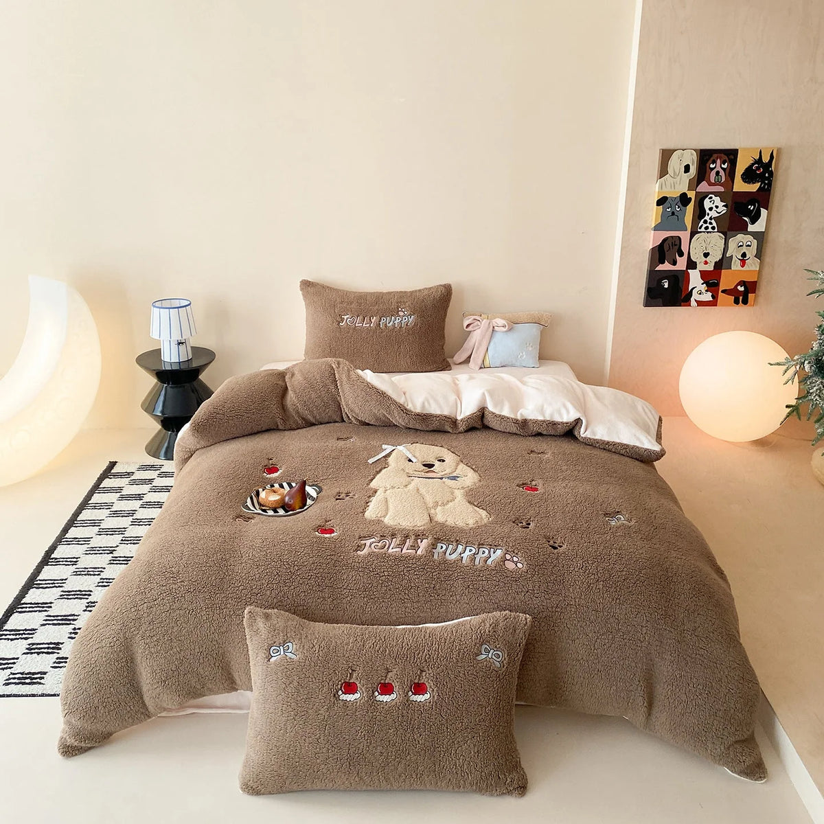 Bedding Set Teddy Fleece Reversible Embroidered Floral 4-Piece