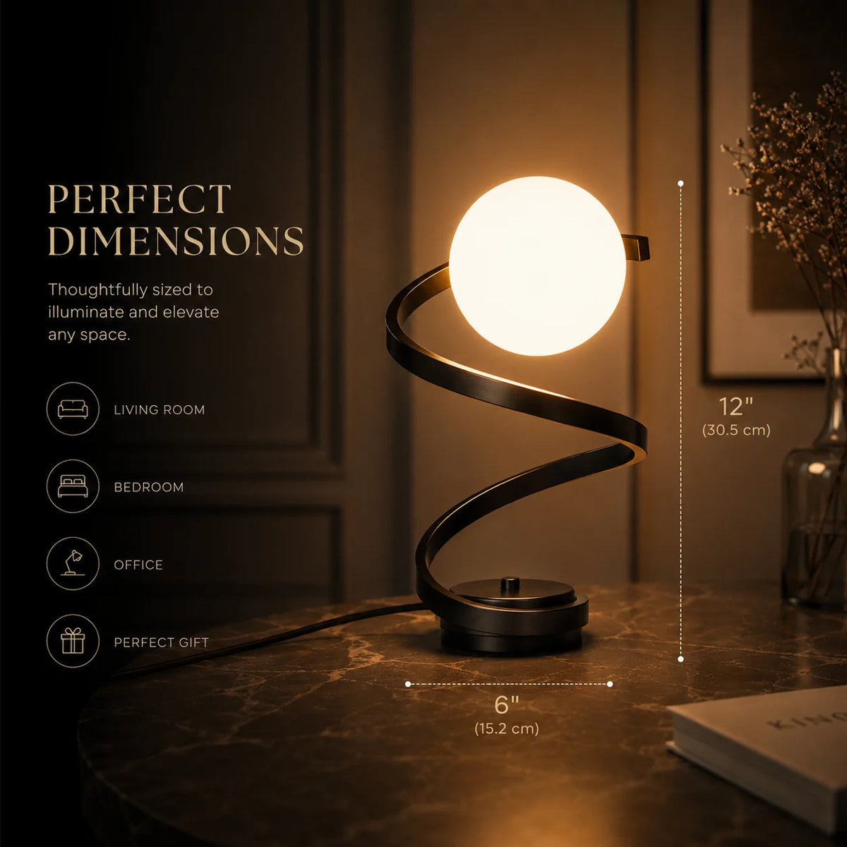 Bedside Table Lamp Glass Body Built-In LED & Switch