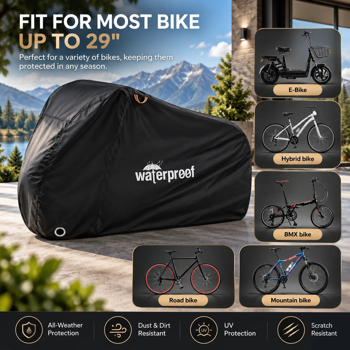 Bicycle Cover Waterproof Full Coverage Fits Most Bikes
