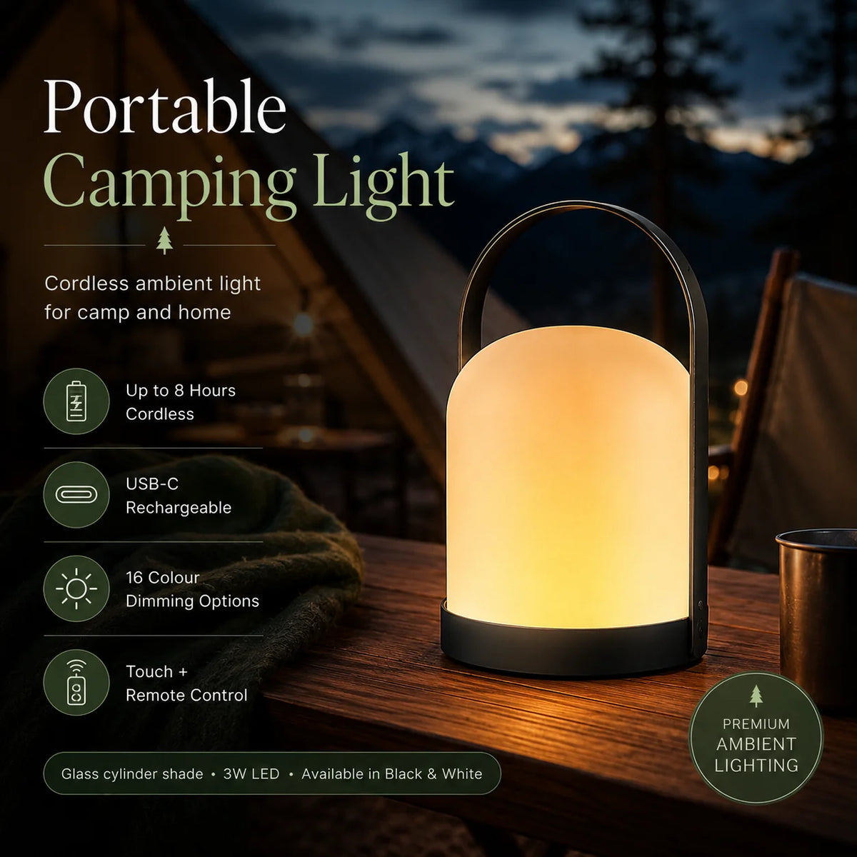 Camping Lantern USB-C Rechargeable Touch & Remote