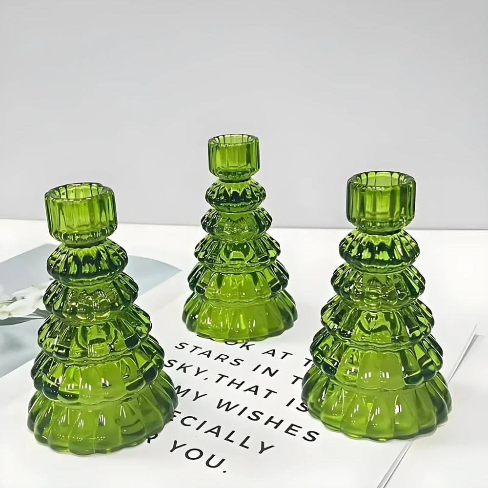 Candle Holder Set Tree-Shaped Glass 3-Piece