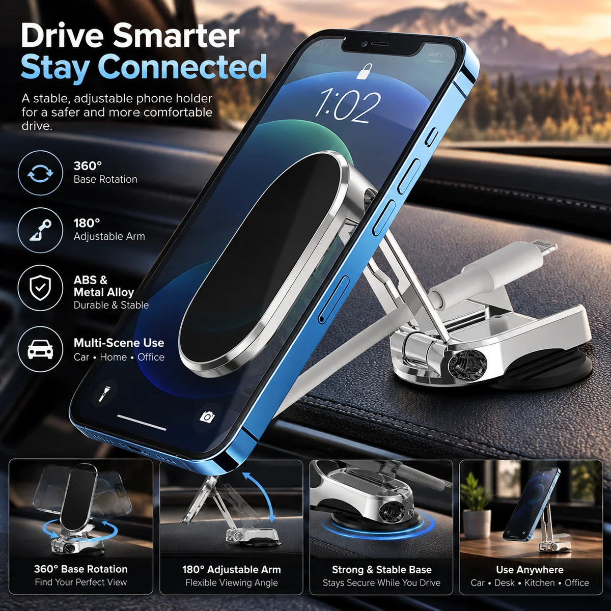 Car Phone Mount Magnetic Foldable 360 Degree Rotation