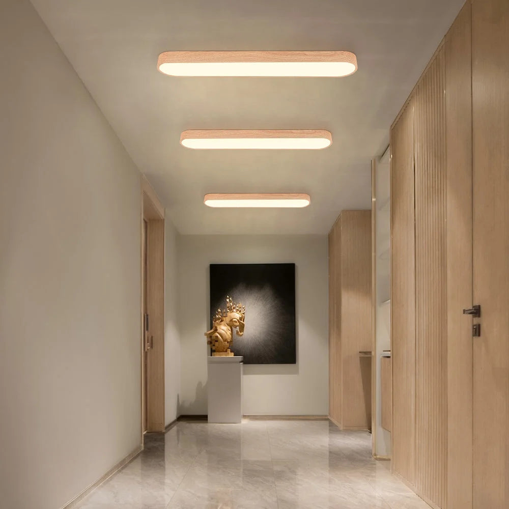 Ceiling Light Oval Integrated LED Oak Frame