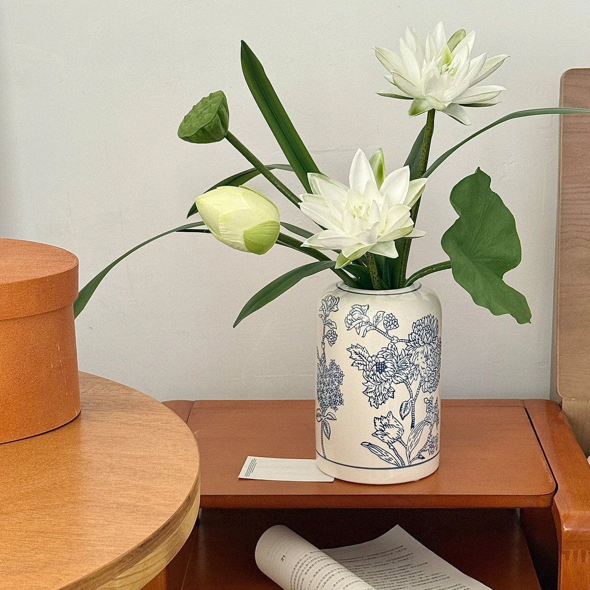 Ceramic Flower Vase Blue Floral 22 Cm High