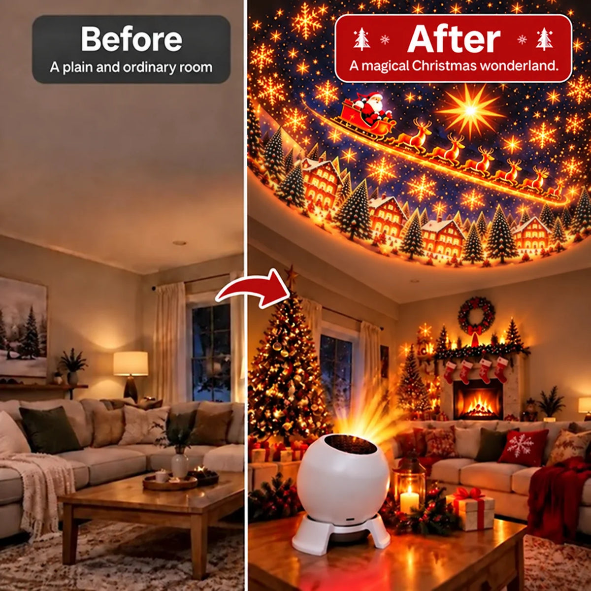 Christmas Projector Light USB Powered Wall & Ceiling Projection
