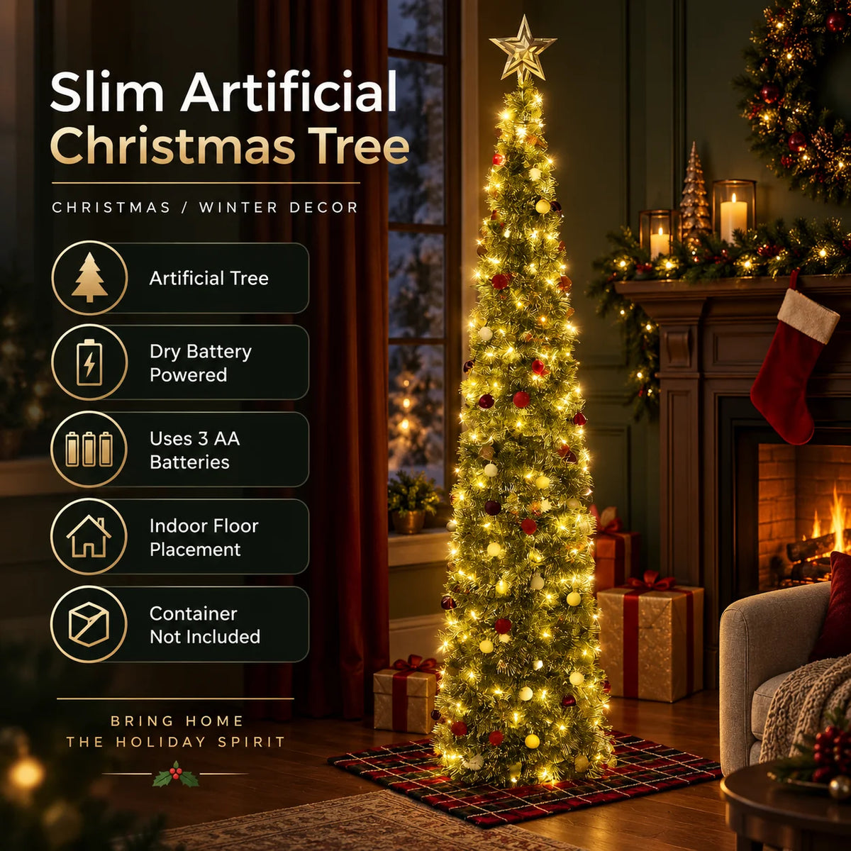 Christmas Tree Slim Pencil Pop-Up Pre-Lit Battery Powered
