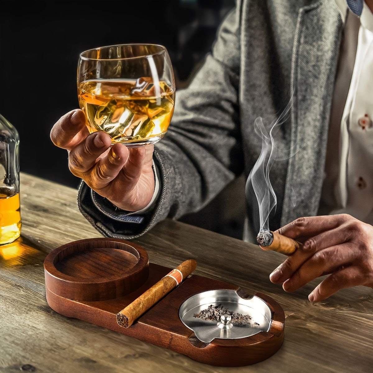 Cigar Ashtray Whiskey Glass Holder Removable Metal Ashtray Insert