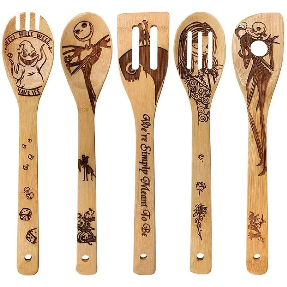 Cooking Spoon Set 5-Piece Bamboo Zigzag Edge BPA-Free