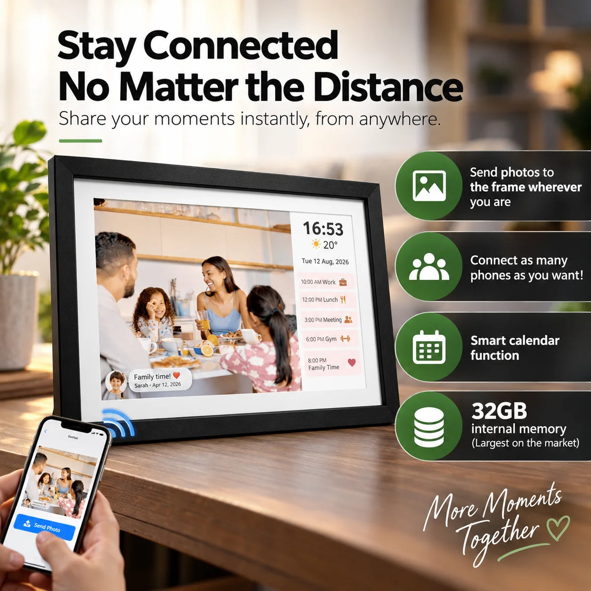 Digital Photo Frame 10.1 Inch Touchscreen Wi‑Fi 32GB Storage