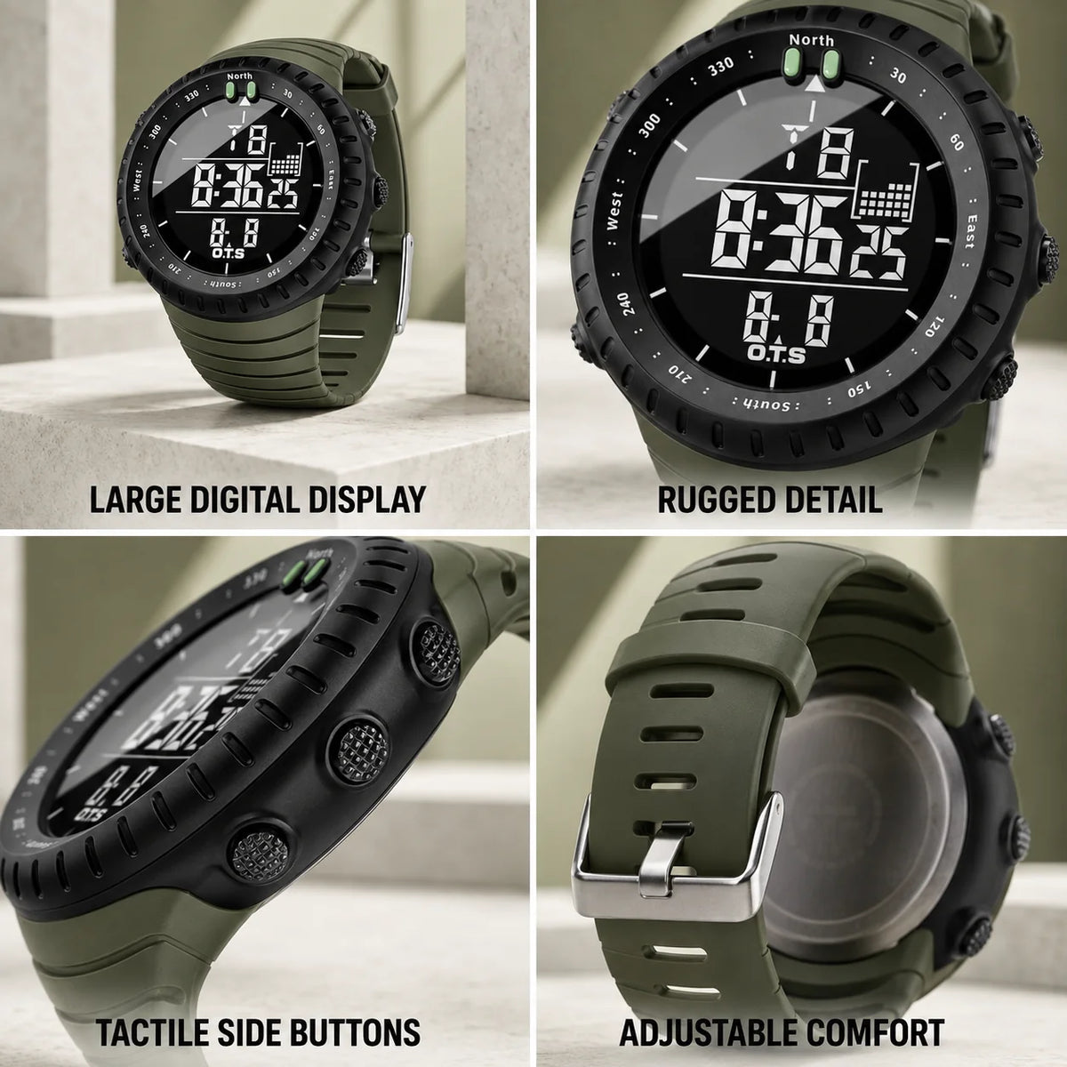 Digital Sports Watch Waterproof & Shock-Resistant LED Backlight