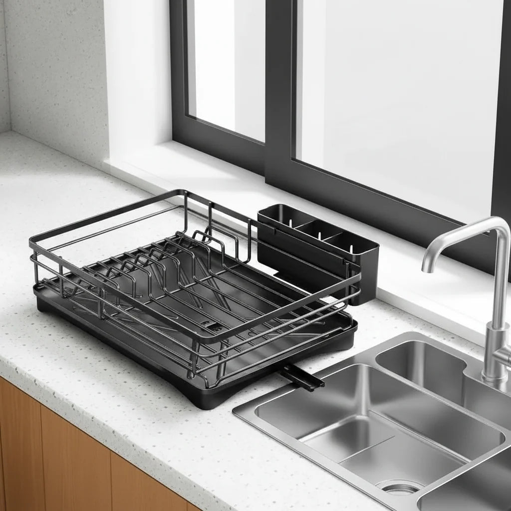 Dish Drying Rack Large Capacity Integrated Drip Tray Space-Saving