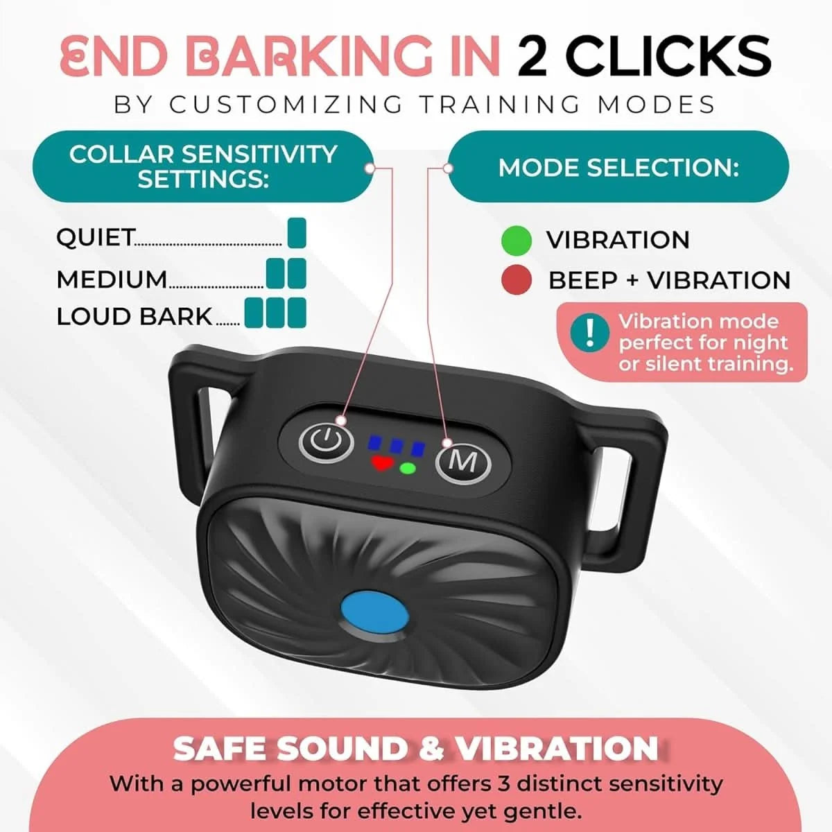 Dog Anti-Bark Collar Sound & Vibration Waterproof