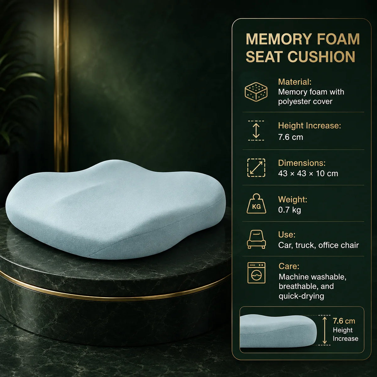 Driver Seat Booster Cushion Memory Foam & Non-Slip 3 Inch
