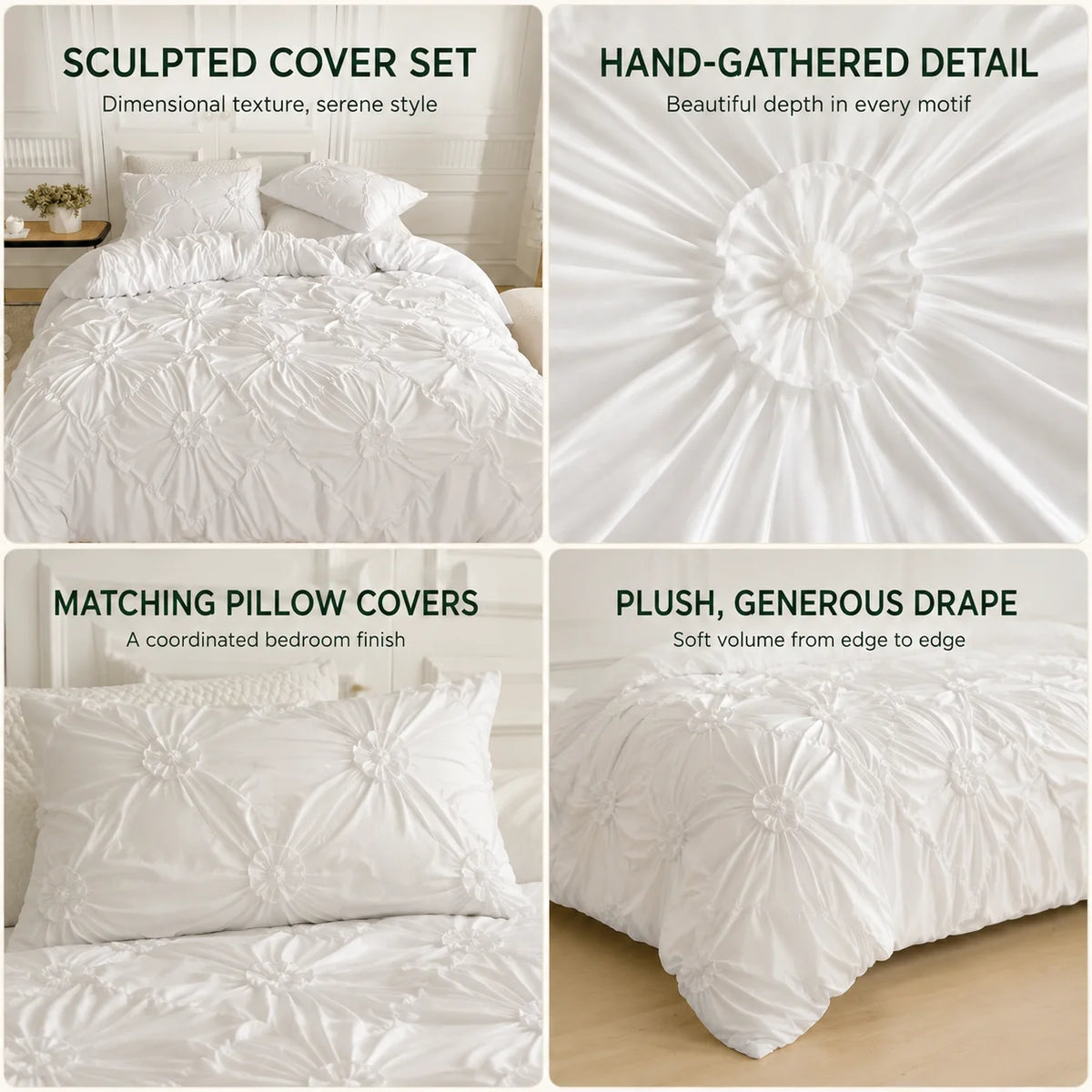 Duvet Cover Set Pinch-Pleat Floral Brushed Microfiber