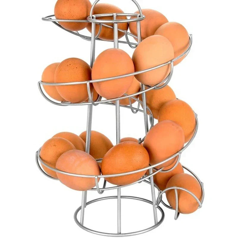 Egg Dispenser Rack Spiral Rolling Metal 24-Egg Capacity