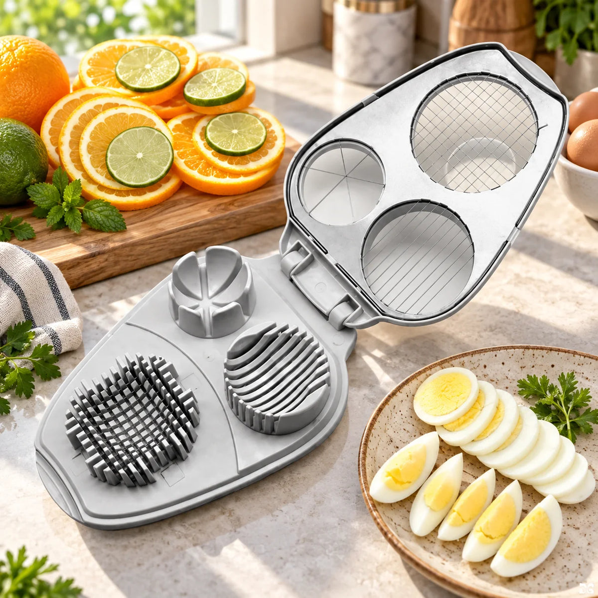 Egg Slicer 3-In-1 Stainless Steel Wires & Non-Slip Base