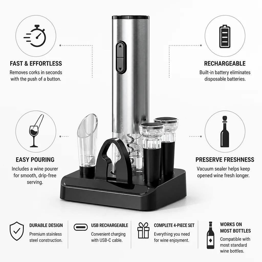 Electric Wine Opener Rechargeable Cordless 4-Pack