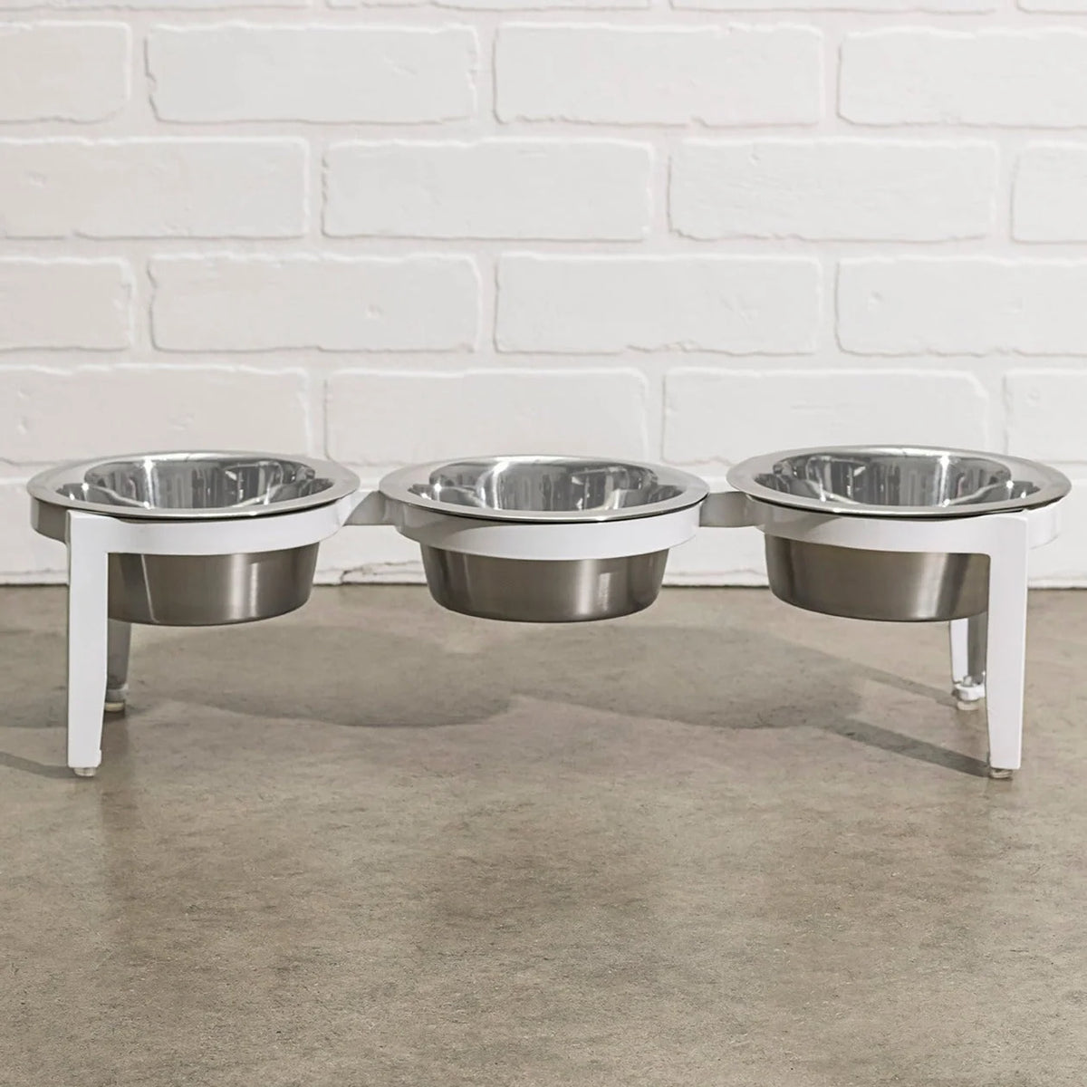 Elevated Dog Feeder Triple Stainless Steel Bowls Weather-Resistant Stand