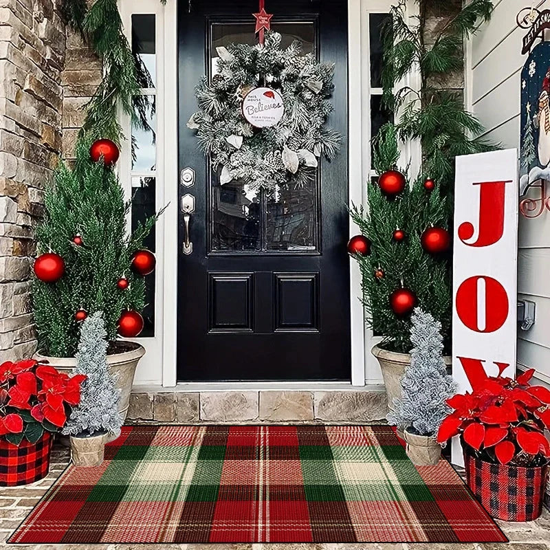 Entry Mat Festive Plaid Non-Slip Backing