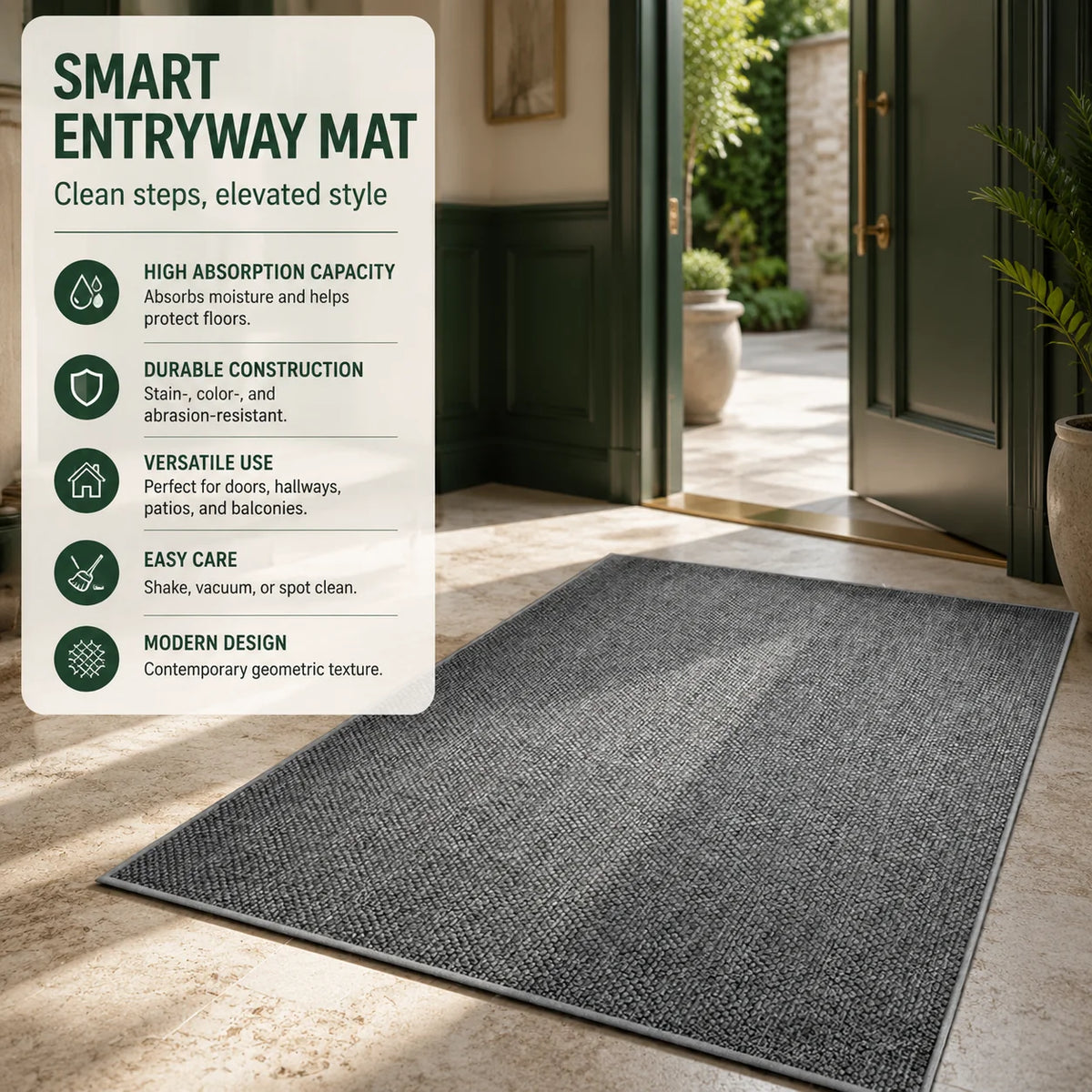 Entryway Doormat Absorbent Woven Quick-Dry Low-Profile