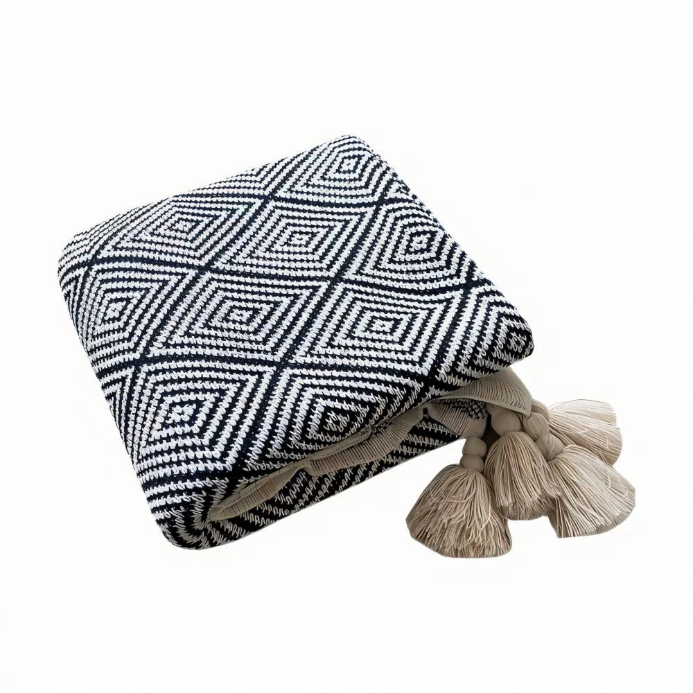 Fleece Blanket Black And White Geometric Lightweight Polyester
