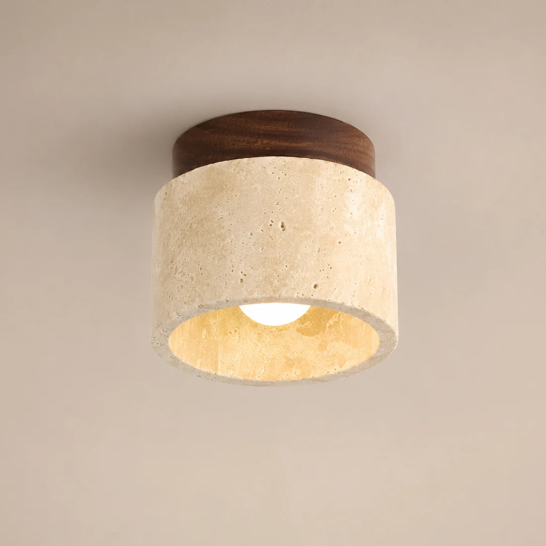 Flush Mount Ceiling Light Travertine Stone Wood Plate