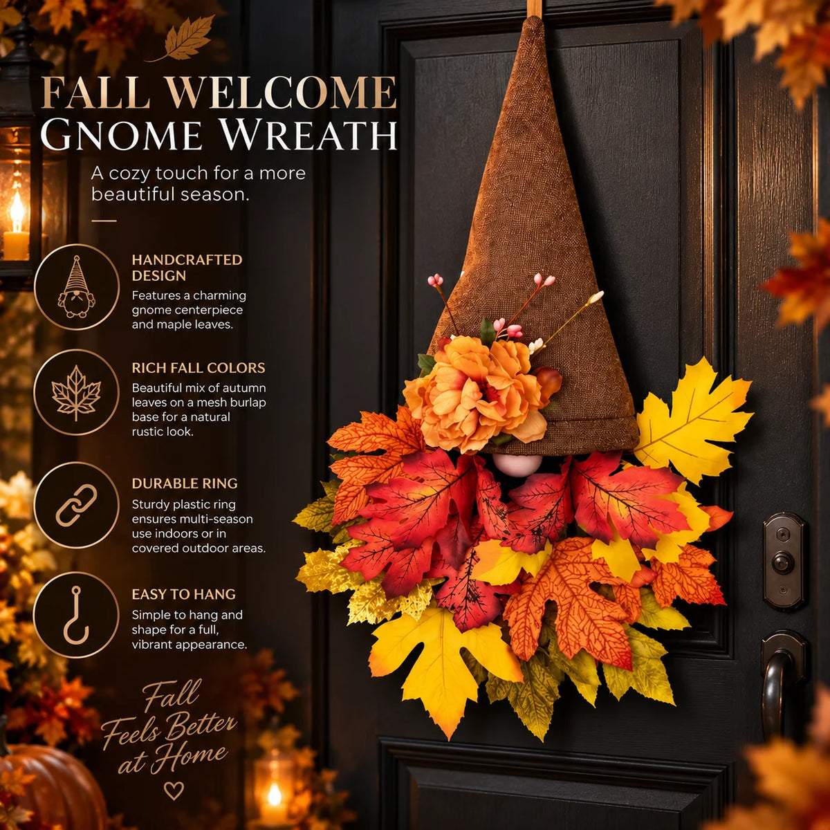 Front Door Wreath Gnome Centerpiece Mesh Burlap 16 Inch