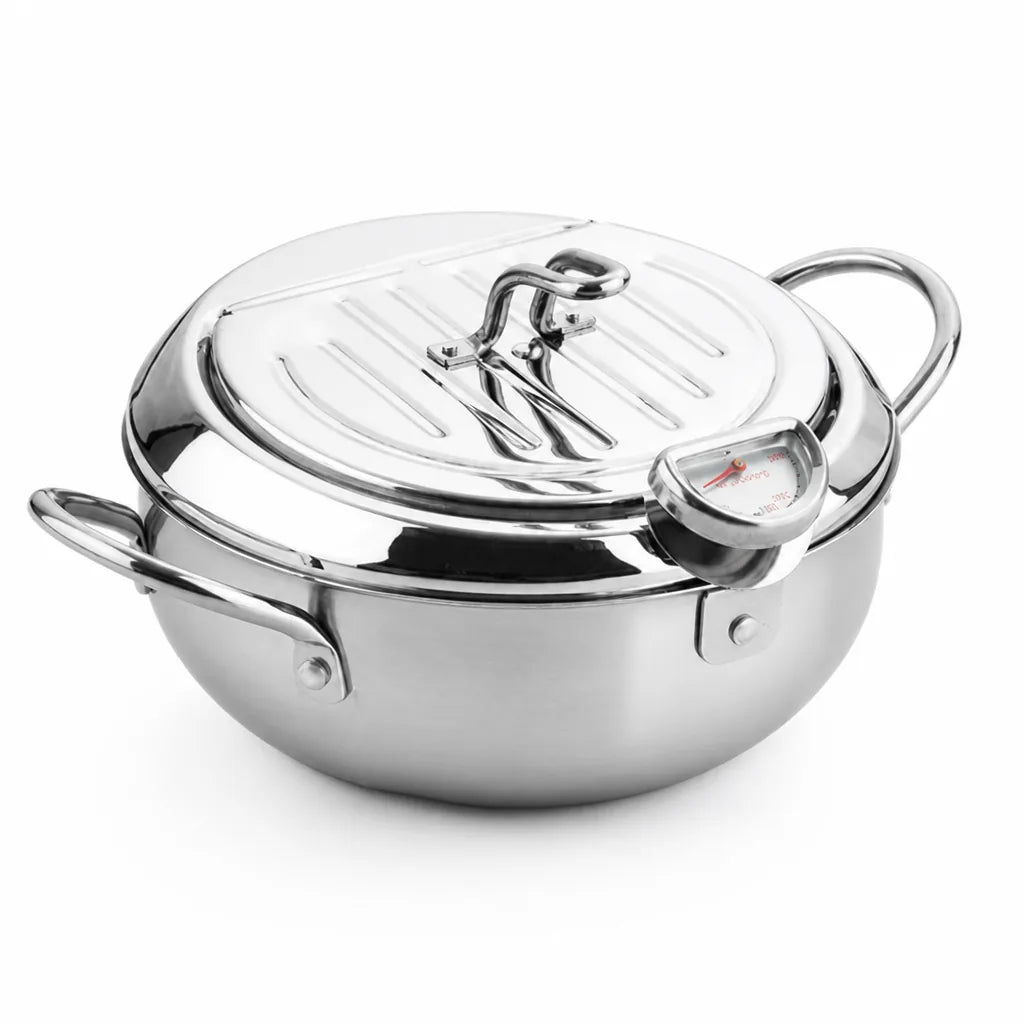 Fryer Pan Stainless Steel Integrated Thermometer & Even Heat