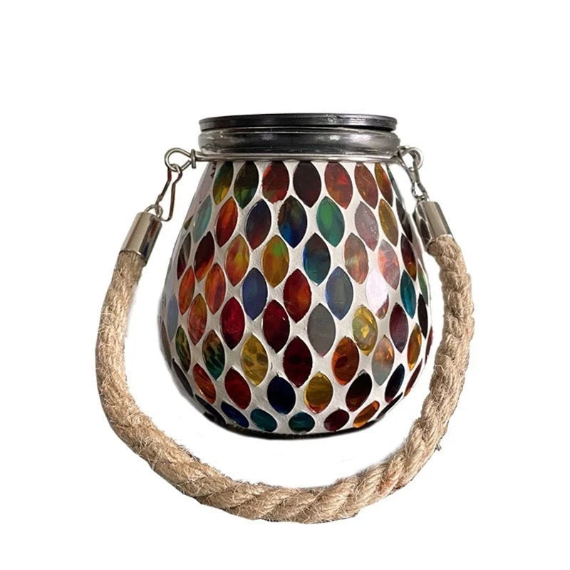 Garden Light Stained Glass Solar-Powered Hanging or Surface-Mount