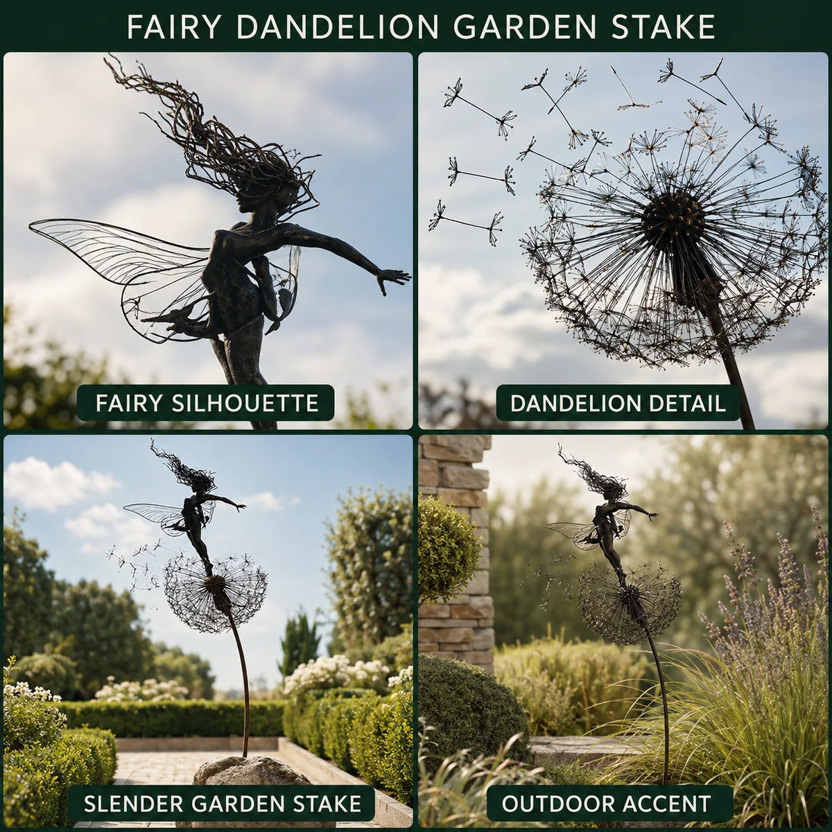 Garden Stake Fairy Silhouette Laser-Cut Steel Powder-Coated