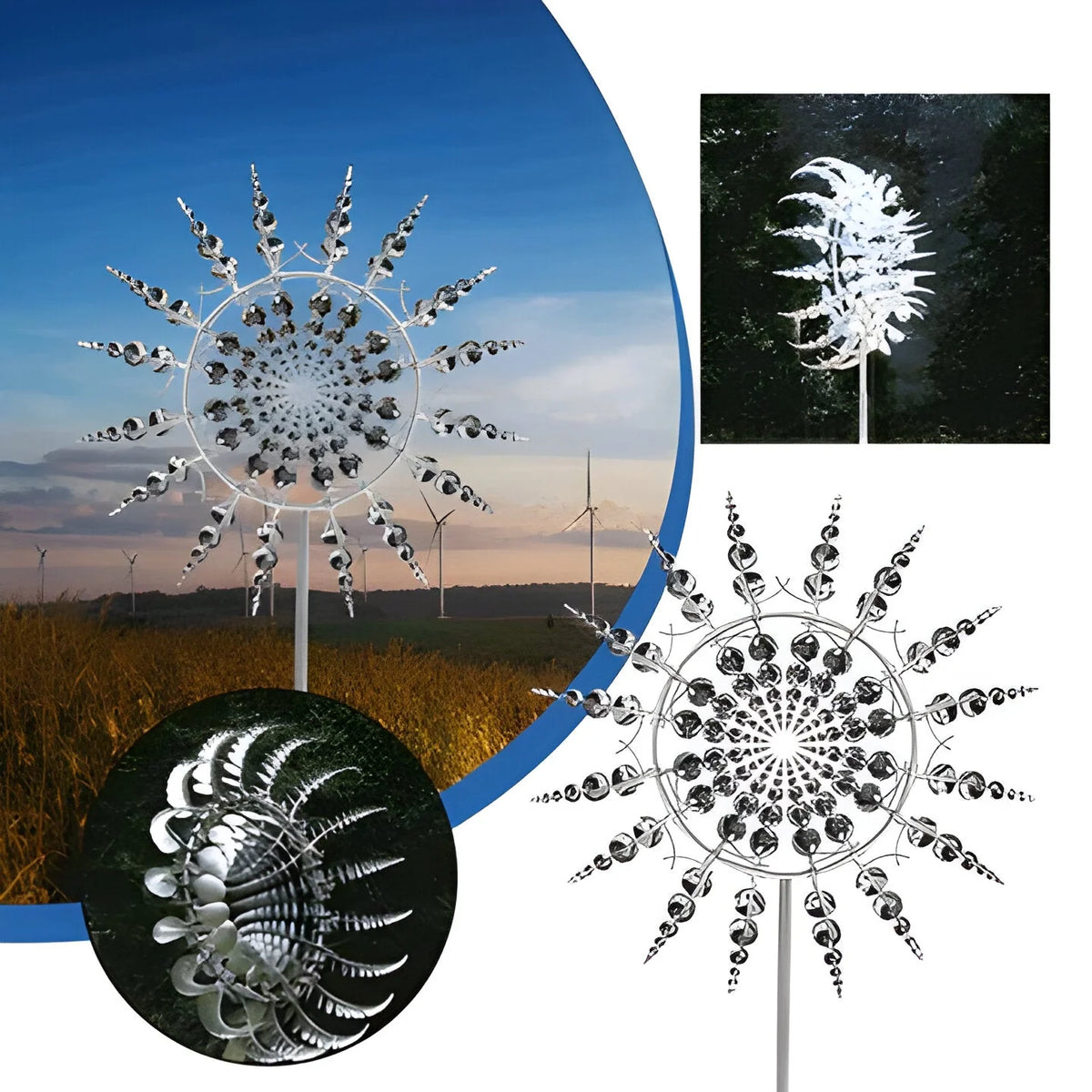 Garden Wind Spinner Stake Dual Rotor Powder-Coated Steel