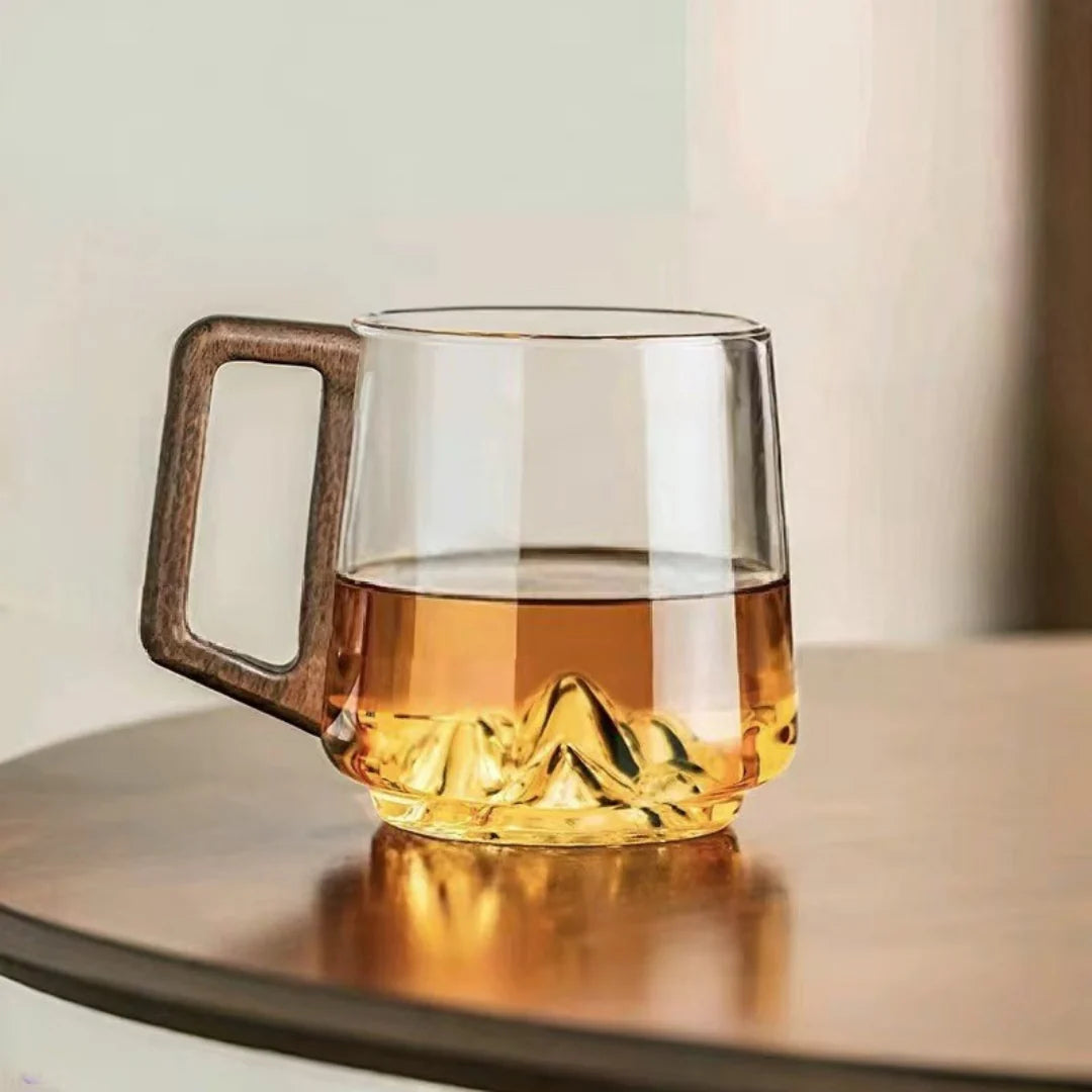 Glass Mug Wooden Handle 13.5 Fl Oz