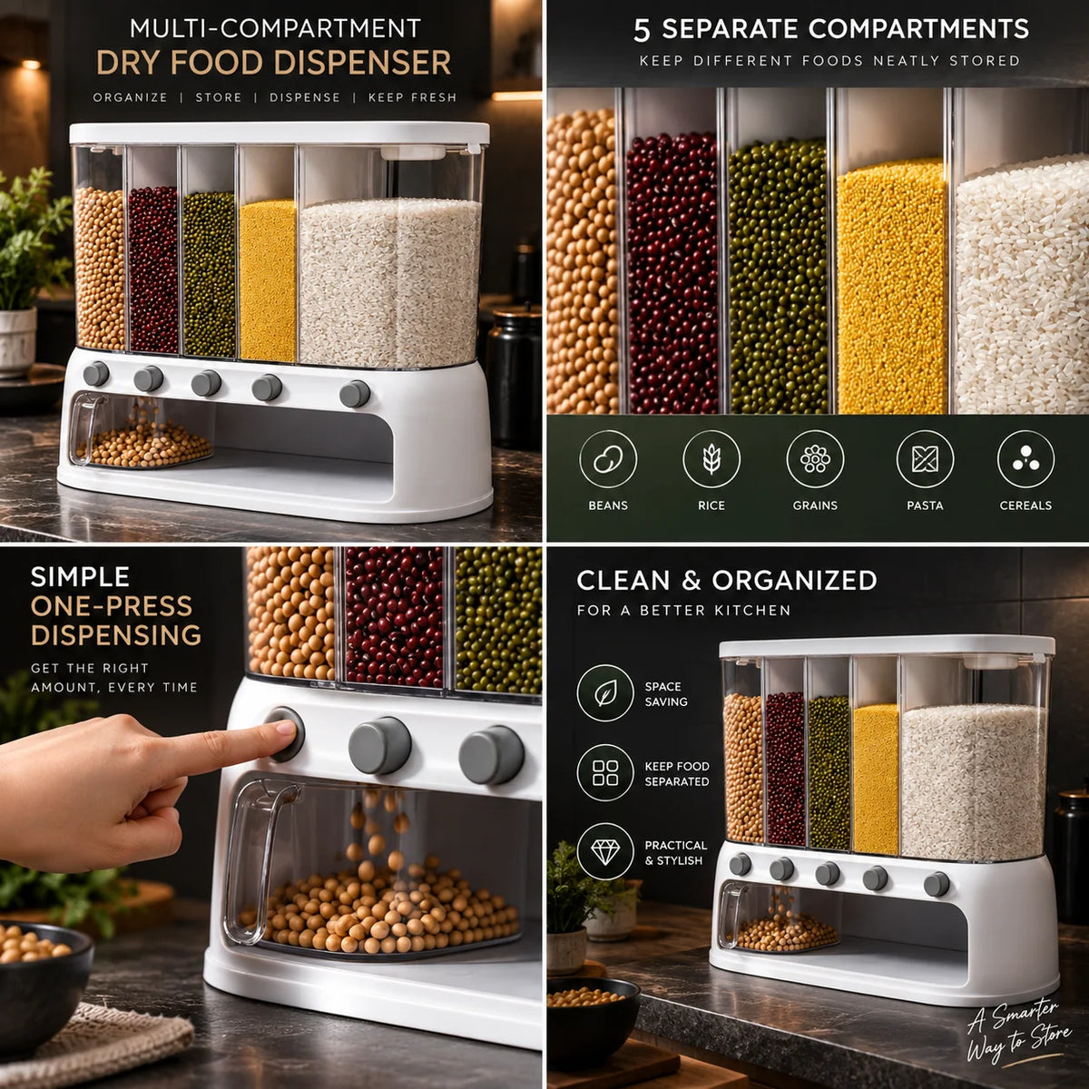 Grain Dispenser 5-Compartment Push-Button
