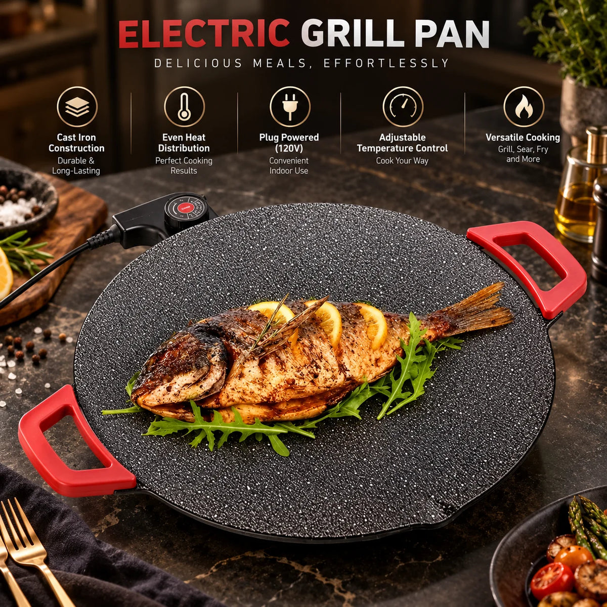 Grill Pan Cast Iron Ribbed & Fat-Draining