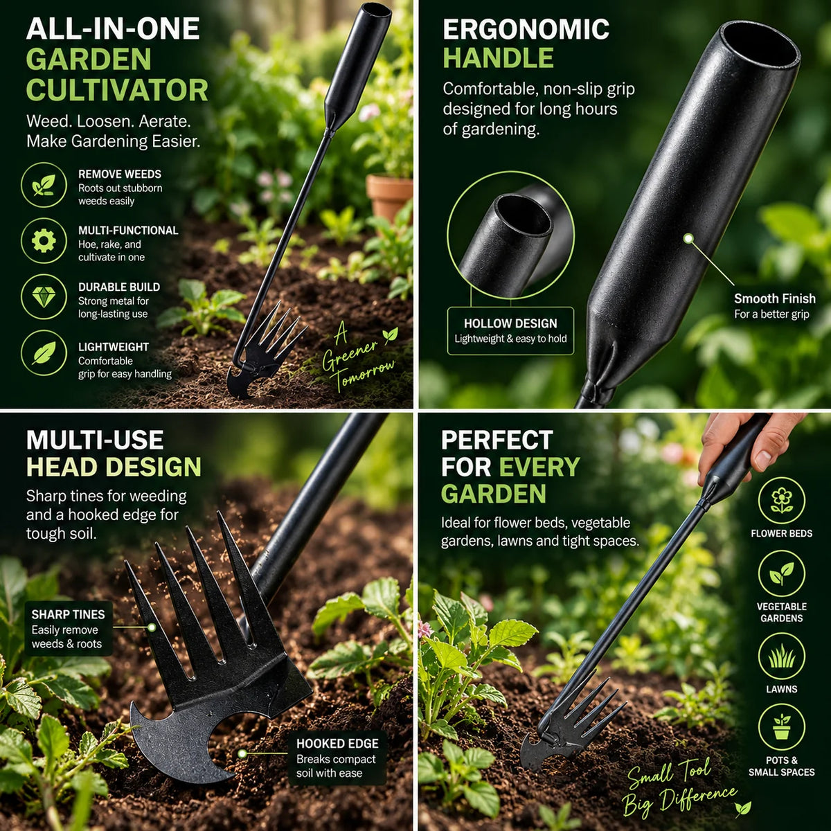 Hand Weeder 4 Tine Hardened Rust-Resistant Steel
