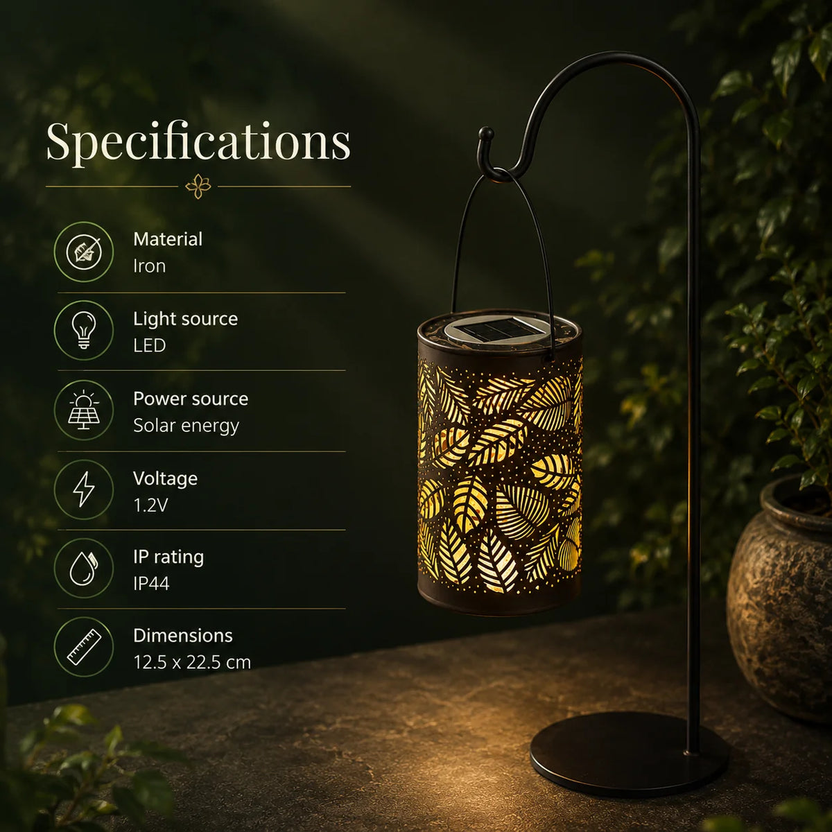 Hanging Solar Lantern Solar-Powered Leaf-Pattern Shadow Iron