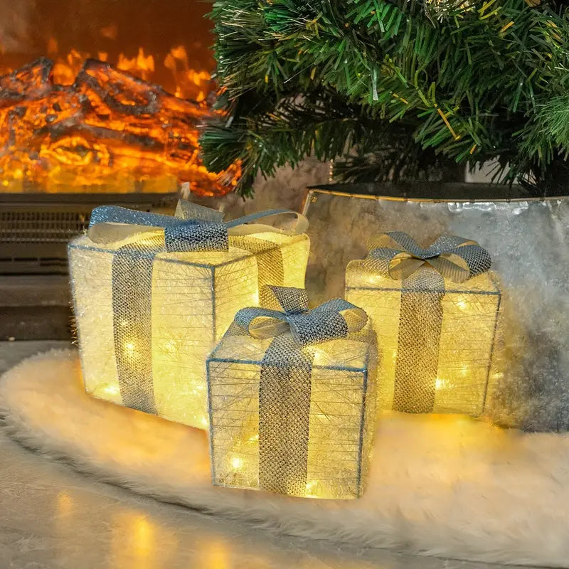 Illuminated Gift Boxes Warm LED Weather-Resistant Set of 3