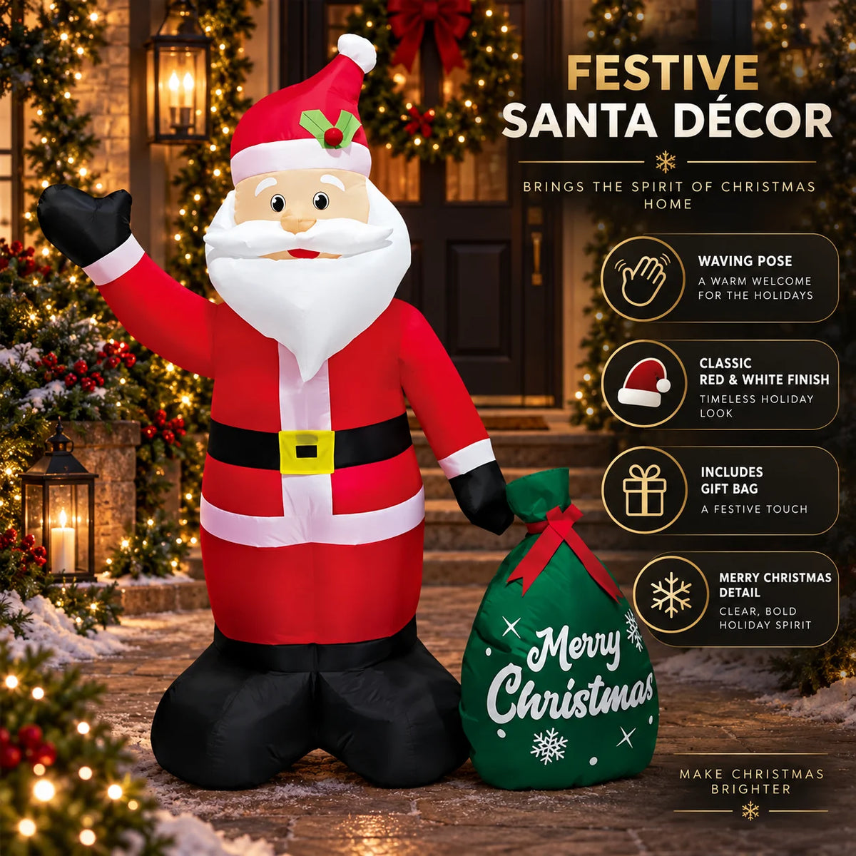 Inflatable Santa 14 Ft LED Lights Built-In Fan