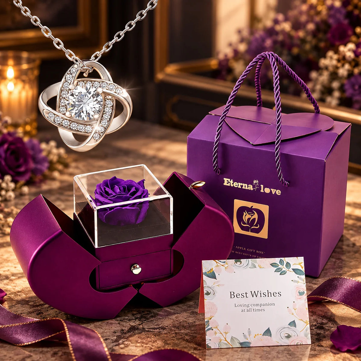 Jewelry Box Apple-Shaped Preserved Rose Matte Finish