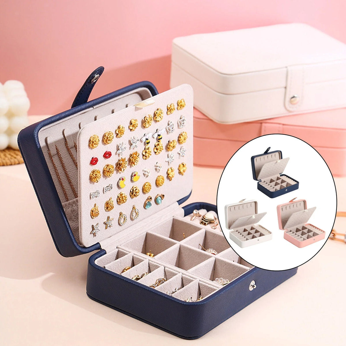 Jewelry Box Leather Flip-Top Multiple Compartments